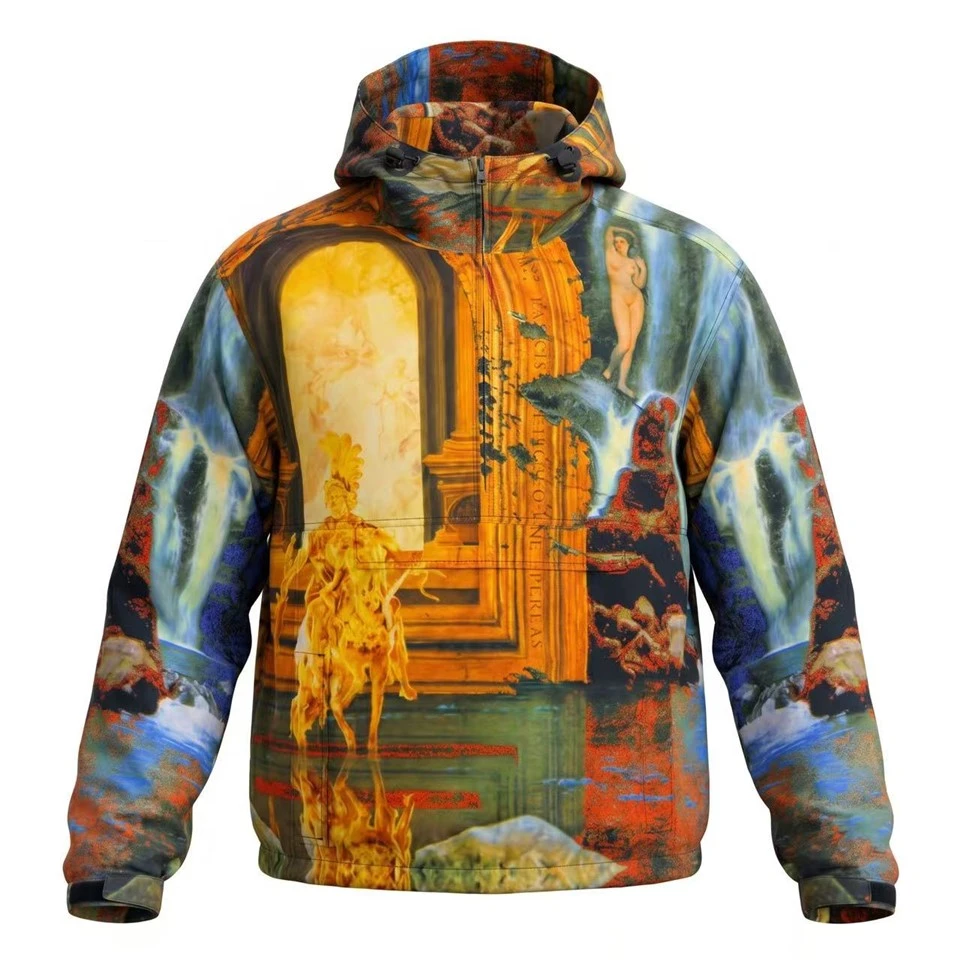 Felpa con cappuccio da uomo con stampa integrale di pittura a olio vintage