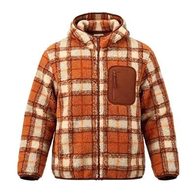 Yarn‑Dyed Plaid Teddy Sherpa Hooded Full‑Zip Jacket factory