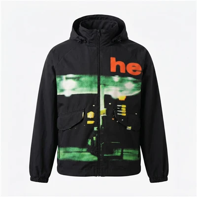 Mens Engineering Printing Cotton Washed Track Jacket